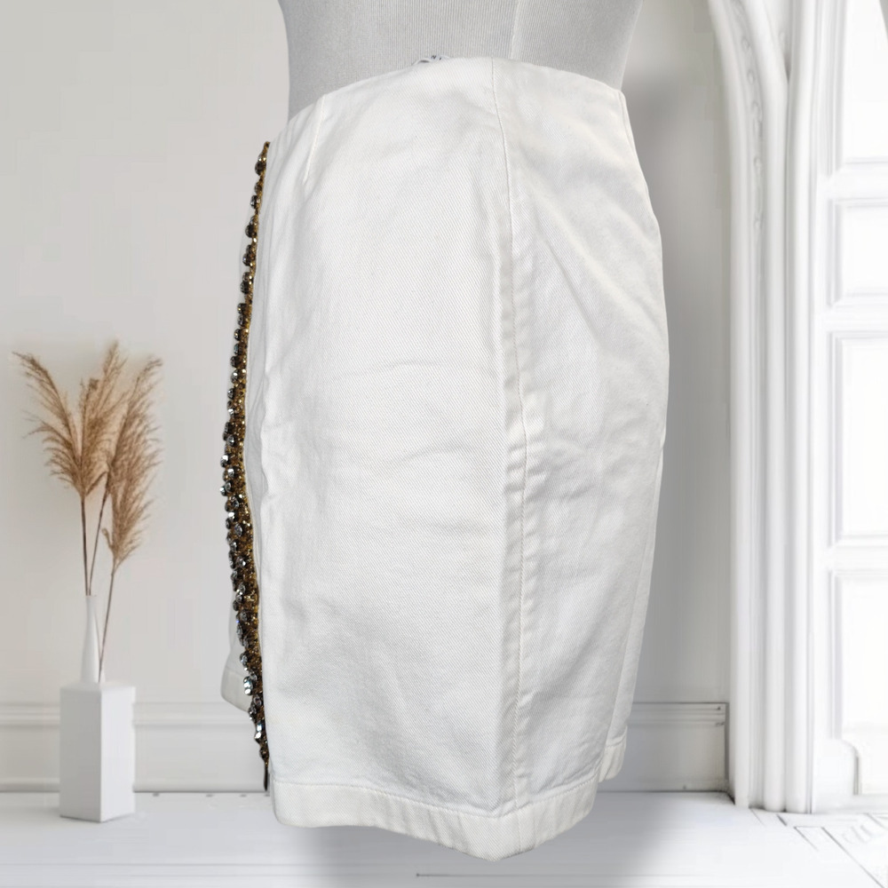 Celine 2004 Michael Kors Runway Crystal Beaded Zip White Denim Mini Skirt 40 - Picture 7 of 16